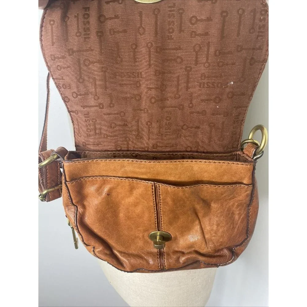 FOSSIL Brown Leather Crossbody Shoulder Bag Purse Handbag - Picture 5 of 9